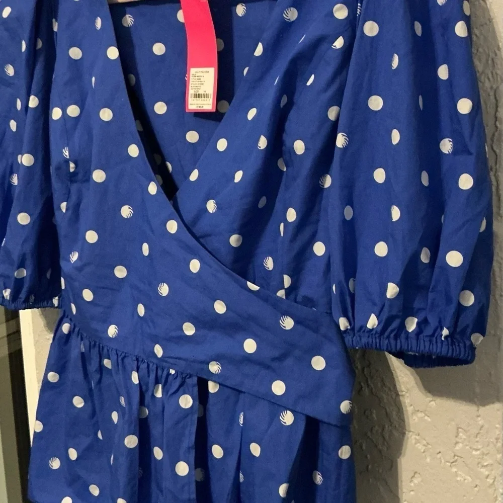 Lilly Pulitzer Blue and White Polka Kara Cotton Wrap Top (NWT)